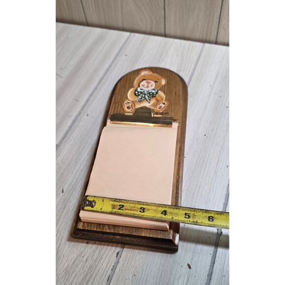 Vtg 80s Wood Bear Hanging Grocery List Pad Holder Hand Painted Memo Message Pad - Picture 8 of 8